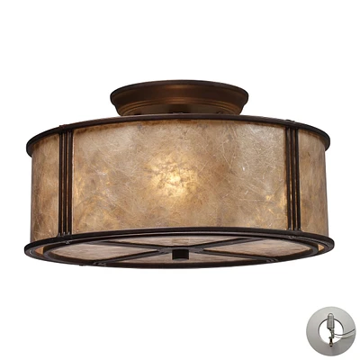 Barringer 3 Light Semi Flush in Aged Bronze and Tan Mica - Includes Adapter Kit