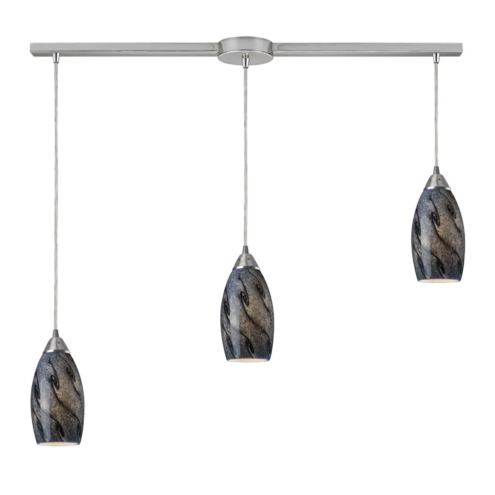 Galaxy 3 Light Linear Smoke Pendant in Satin Nickel