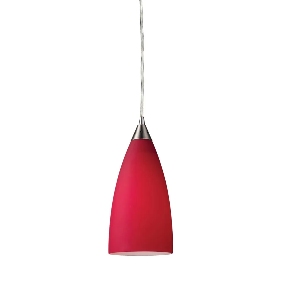 1 Light Pendant in Satin Nickel with Cardinal Red Glass