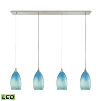 Earth 4 Light Pendant in Satin Nickel and Sky Blue Glass