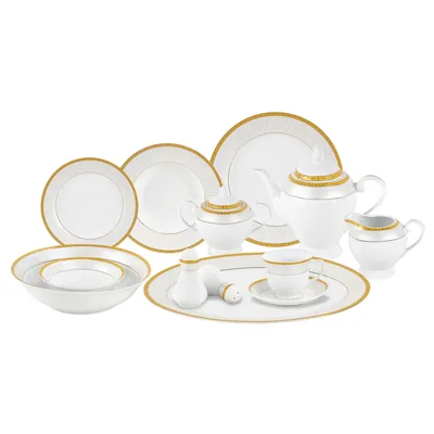 Lorren Home Trends Alina Gold 57-pc Dinnerware Set, Service for 8