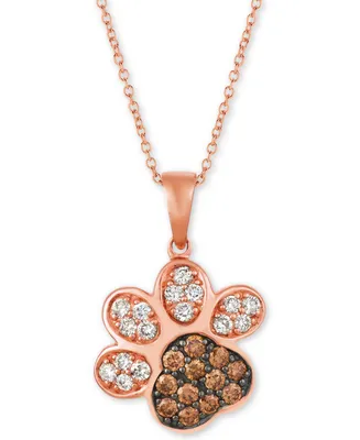 Le Vian Nude & Chocolate Diamond Paw Print 20" Pendant Necklace (3/4 ct. t.w.) in 14k Rose Gold