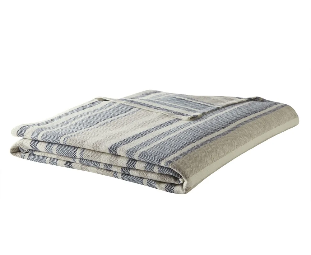 Eddie Bauer Herringbone Stripe Cotton Reversible Blanket, King