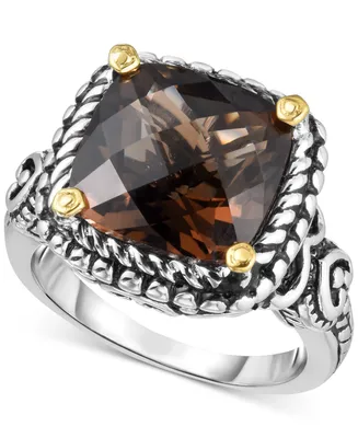Smoky Quartz (6 ct. t.w.) Ring in Sterling Silver and 14k Gold