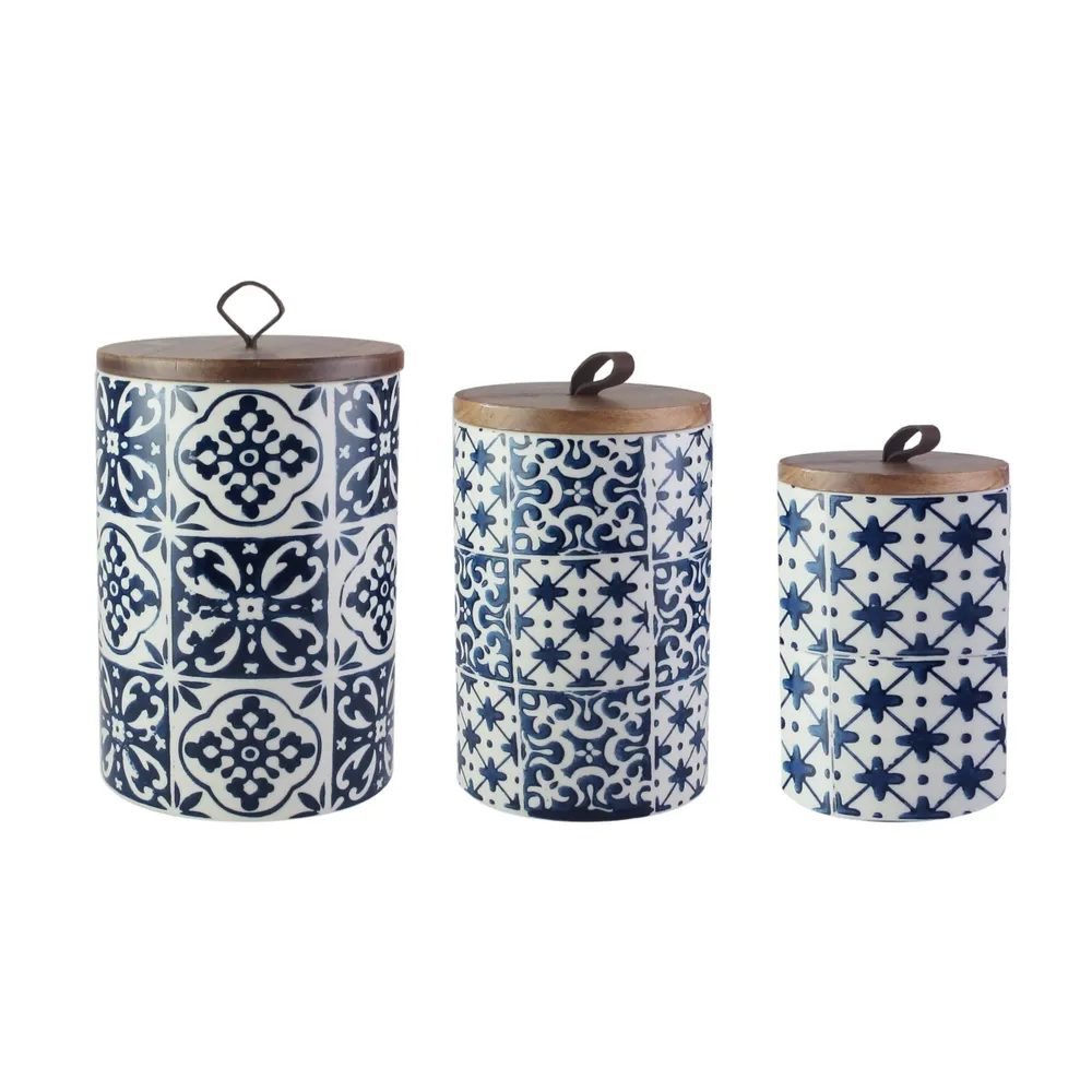 American Atelier Blue Medallion 3 Pc Canister Set