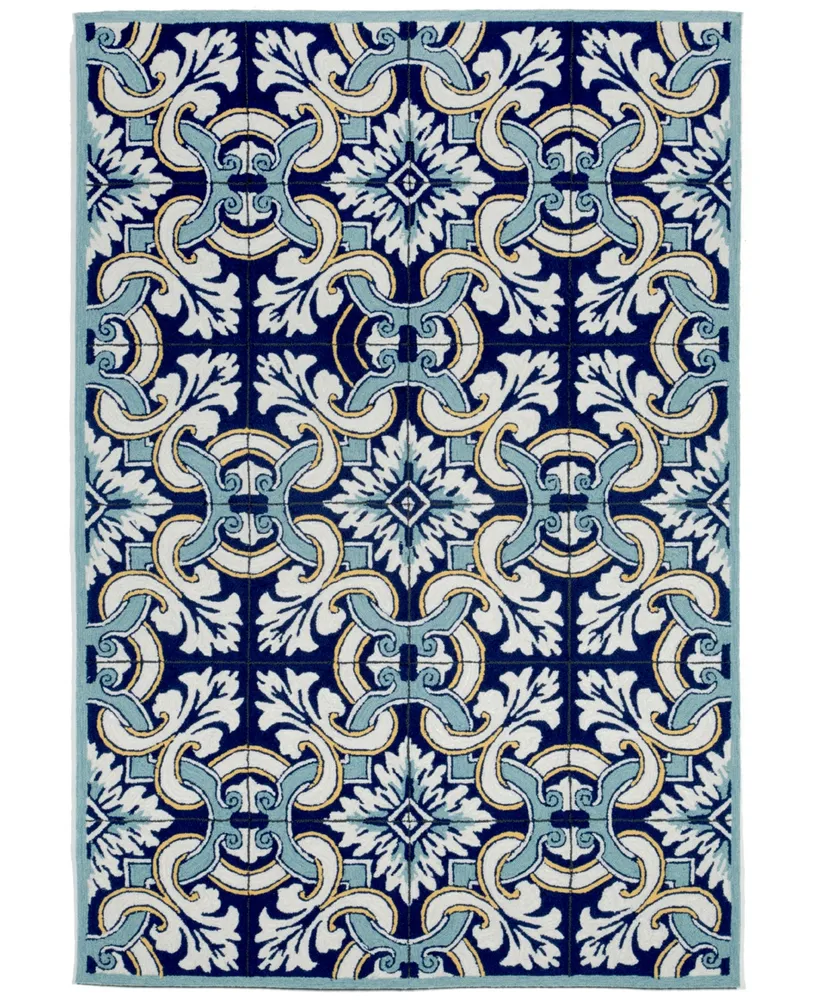 Liora Manne' Ravella 2253 Floral Tile Blue 2' x 8' Indoor/Outdoor Runner Area Rug