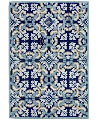 Liora Manne' Ravella 2253 Floral Tile Blue 2' x 8' Indoor/Outdoor Runner Area Rug