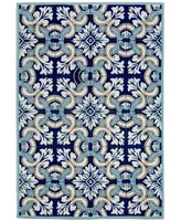 Liora Manne' Ravella 2253 Floral Tile Blue 2' x 8' Indoor/Outdoor Runner Area Rug