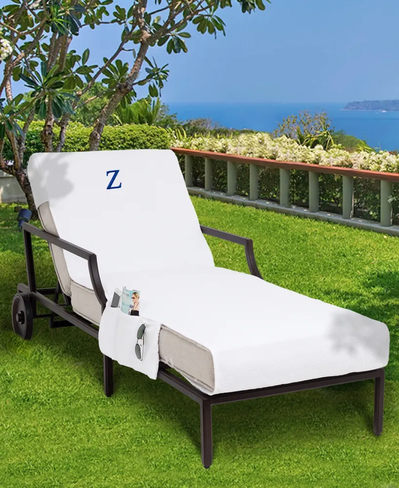 Linum Home Personalized 100% Turkish Cotton Chaise Lounge Cover with Side Pockets