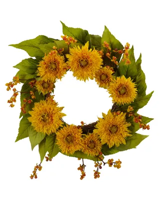 Nearly Natural 22" Golden Sunflower Wreath
