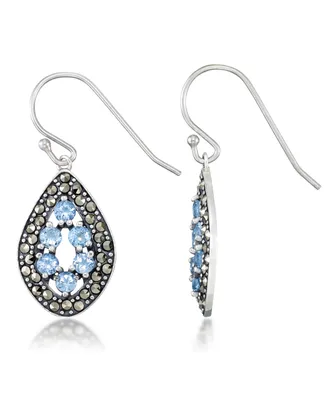 Blue Topaz (1-1/3 ct. t.w.) & Marcasite Teardrop Earrings in Sterling Silver