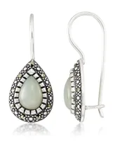 Jade (9 x 6 x 5.2mm) & Marcasite Teardrop Earrings in Sterling Silver