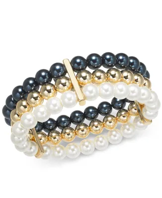 Charter Club Multi-Imitation Pearl Triple-Row Stretch Bracelet, Created for Macy's