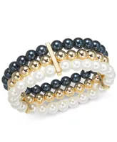 Charter Club Multi-Imitation Pearl Triple-Row Stretch Bracelet, Created for Macy's