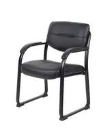 Boss Office Products Leather Sled Base Side Chair W/ Arms