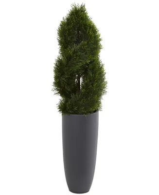 Nearly Natural 4.5' Uv-Resistant Double Pond Cypress Spiral Artificial Tree in Cylinder Planter
