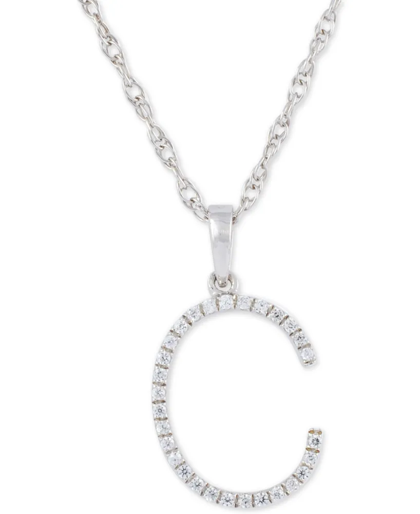 Diamond (1/10 ct. t.w.) Initial Pendant Necklace in 10k White Gold, 16" + 2" extender