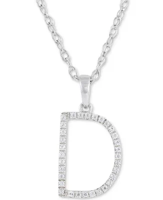 Diamond (1/10 ct. t.w.) Initial Pendant Necklace in 10k White Gold, 16" + 2" extender