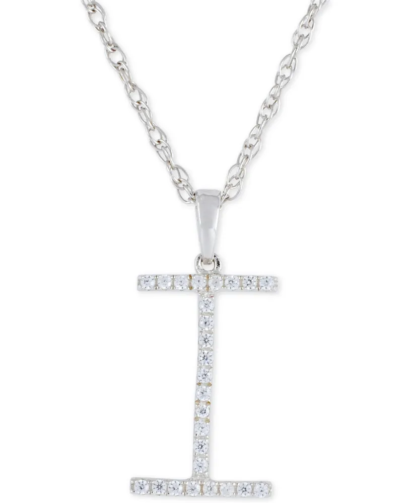 Diamond (1/10 ct. t.w.) Initial Pendant Necklace in 10k White Gold, 16" + 2" extender