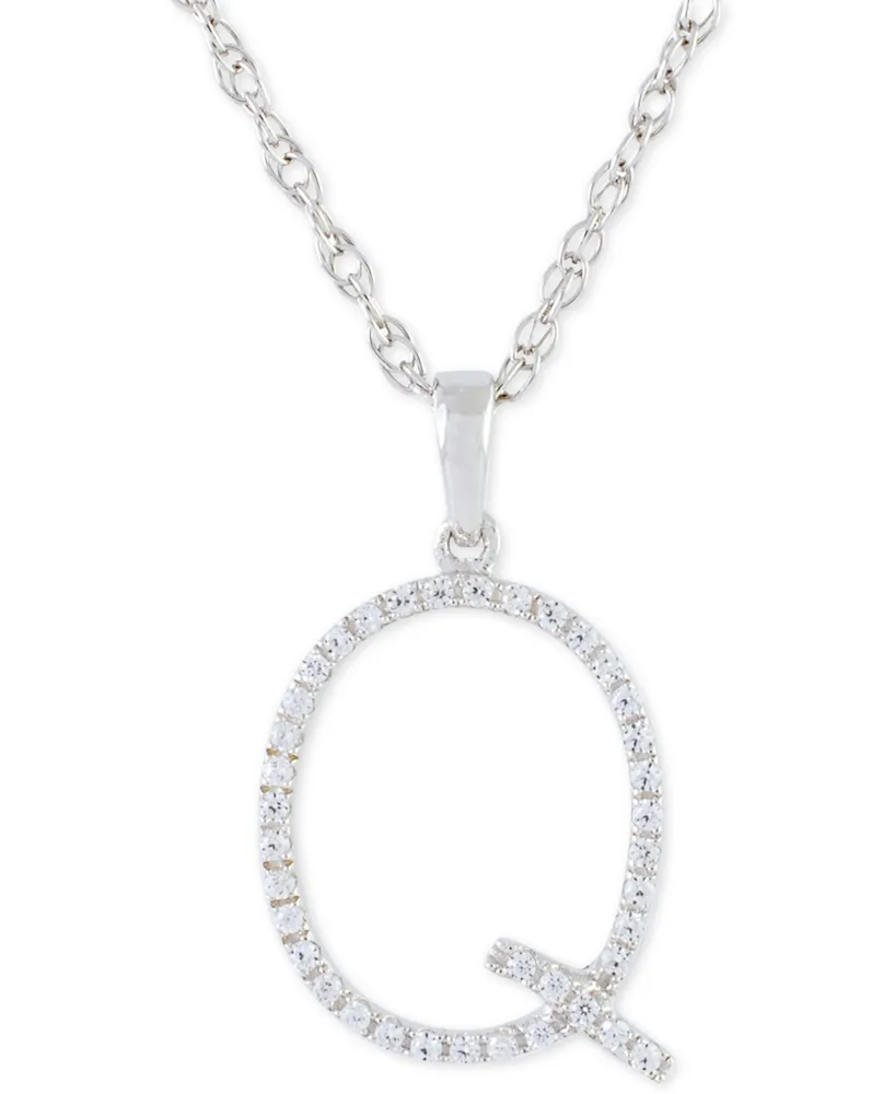 Diamond (1/10 ct. t.w.) Initial Pendant Necklace in 10k White Gold, 16" + 2" extender