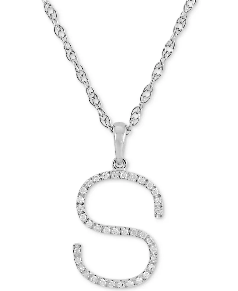 Diamond (1/10 ct. t.w.) Initial Pendant Necklace in 10k White Gold, 16" + 2" extender