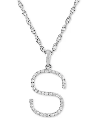 Diamond (1/10 ct. t.w.) Initial Pendant Necklace in 10k White Gold, 16" + 2" extender