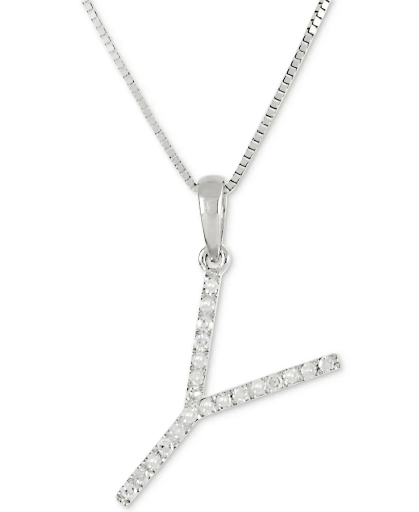 Diamond (1/10 ct. t.w.) Initial Pendant Necklace in 10k White Gold, 16" + 2" extender