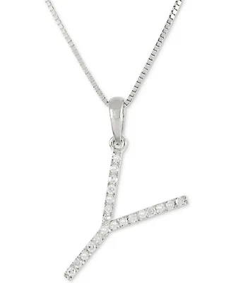 Diamond (1/10 ct. t.w.) Initial Pendant Necklace in 10k White Gold, 16" + 2" extender