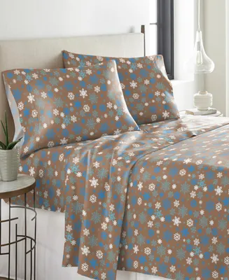 Pointehaven Cocoa Snowflakes Heavy Weight Cotton Flannel Sheet Set