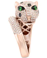 Effy Black & White Diamond (1-1/2 ct. t.w.) & Tsavorite (1/20 ct. t.w.) Signature Panther Ring in 14k Rose Gold