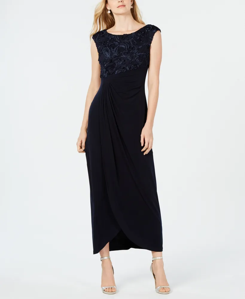 Connected Petite Soutache Faux-Wrap Gown