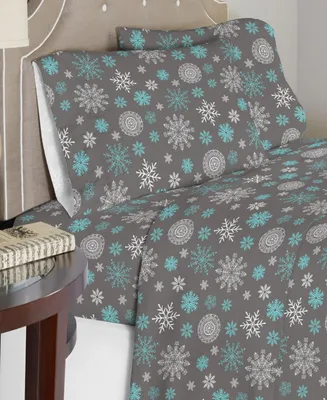 Celeste Home Luxury Weight Snowflakes Printed Cotton Flannel Sheet Set