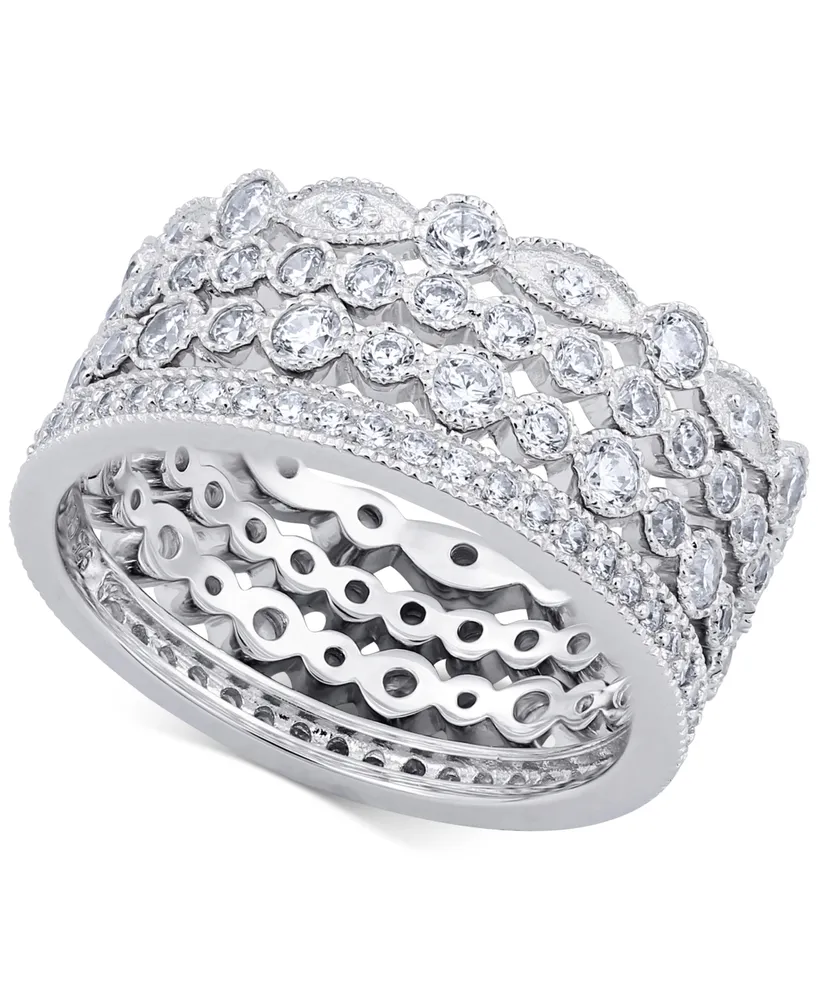 Arabella 4-Pc. Set Cubic Zirconia Stackable Bands in Sterling Silver