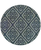 Oriental Weavers Marina 3804B Navy/Ivory 7'10" Indoor/Outdoor Round Area Rug