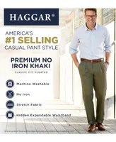 Haggar Men's Premium No Iron Khaki Classic Fit Pleat Hidden Expandable Waist Pants