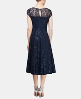 Sl Fashions Sequined Lace Midi Dress