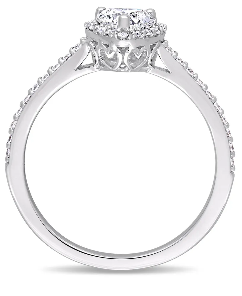 Certified Diamond (3/4 ct. t.w.) Heart and Round-Shape Engagement Ring 14k White Gold