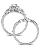 Certified Diamond (7/8 ct. t.w.) Pear-Shape Halo Split Shank Bridal Set 14k White Gold