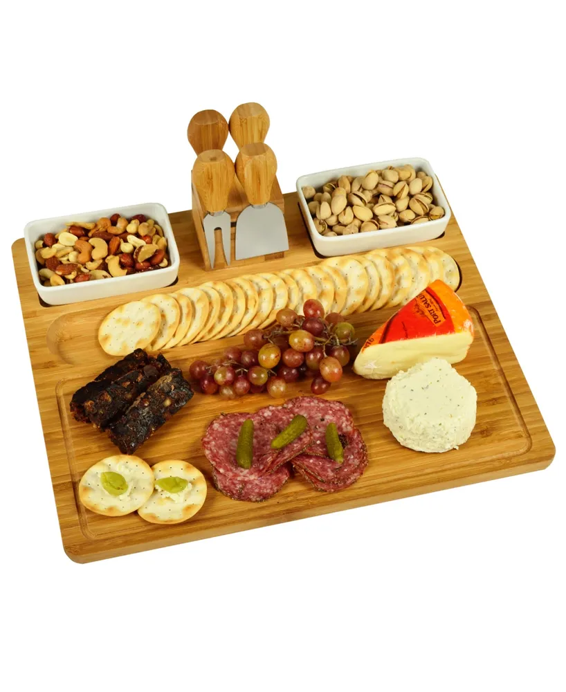 Picnic at Ascot Sherborne Large Bamboo Cheese Board Set with 4 Tools and 2 Bowls