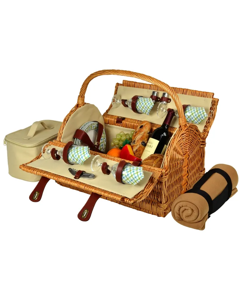 Picnic Basket with Table, Picnic Basket Set for 2, Willow Hamper with Wine  Holder, Wicker Picnic Set with Blanket & Premium Tableware for Outdoor