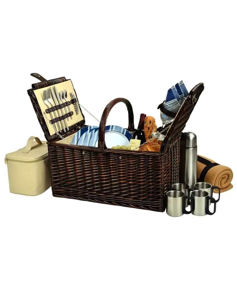 Picnic at Ascot Buckingham Willow Picnic, Coffee Basket for 4 with Blanket