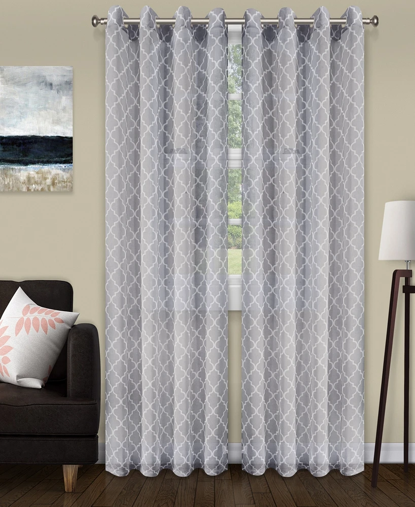 Superior Lightweight Trellis Sheer Curtain Panels, (2), 52" x 96"