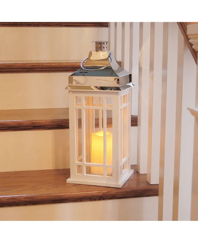 Battery Operated Metal Lantern with LED Candle - Crisscross