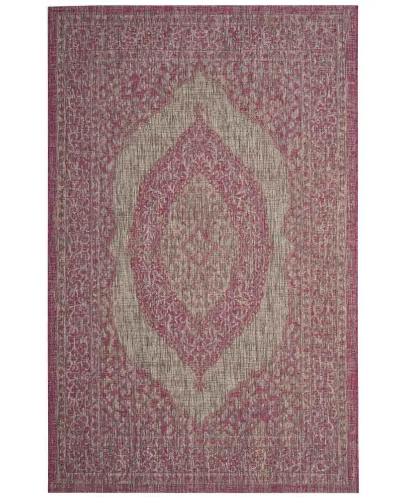 Safavieh Courtyard CY8751 Light Gray and Fuchsia 5'3" x 7'7" Sisal Weave Outdoor Area Rug