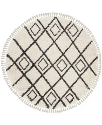 Safavieh Moroccan Fringe Shag MFG244 Cream and Charcoal 6'7" X 6'7" Round Area Rug