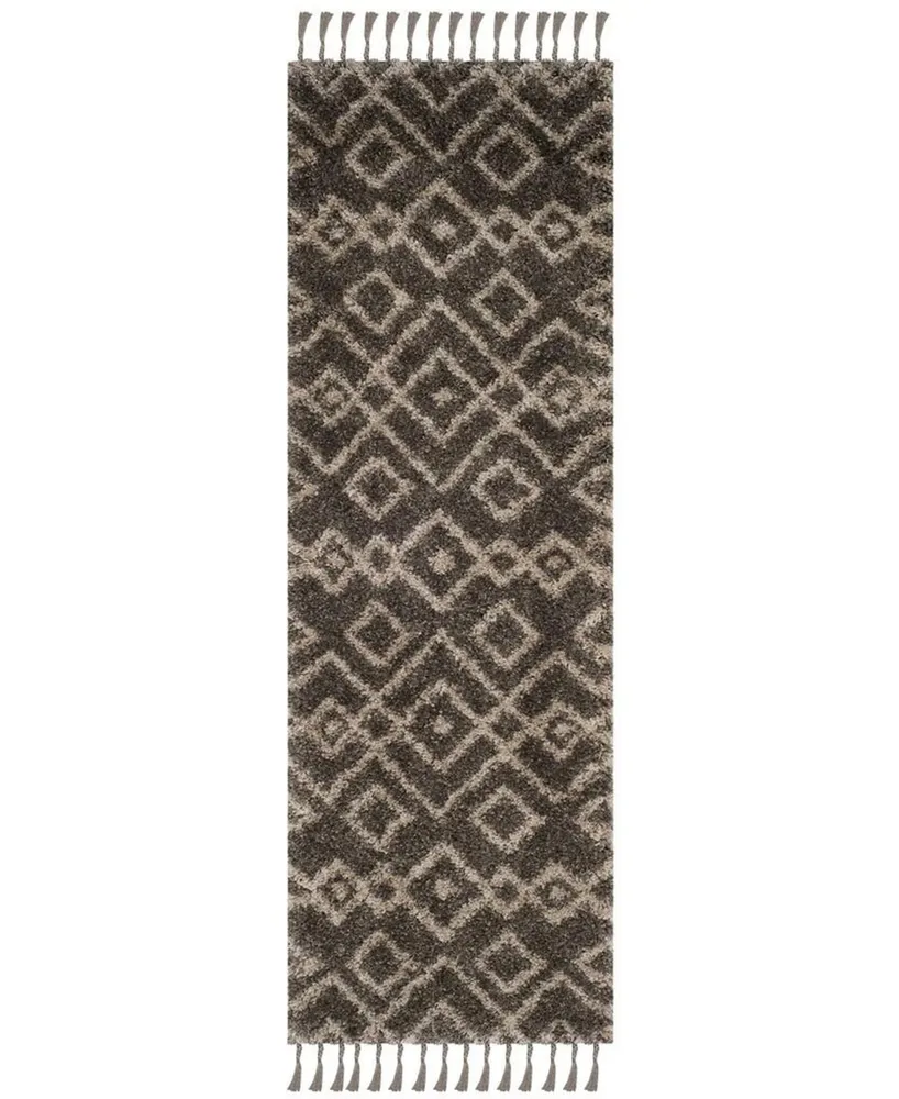 Safavieh Moroccan Fringe Shag MFG249 Grey and Cream 2'3" X 7' Runner Area Rug