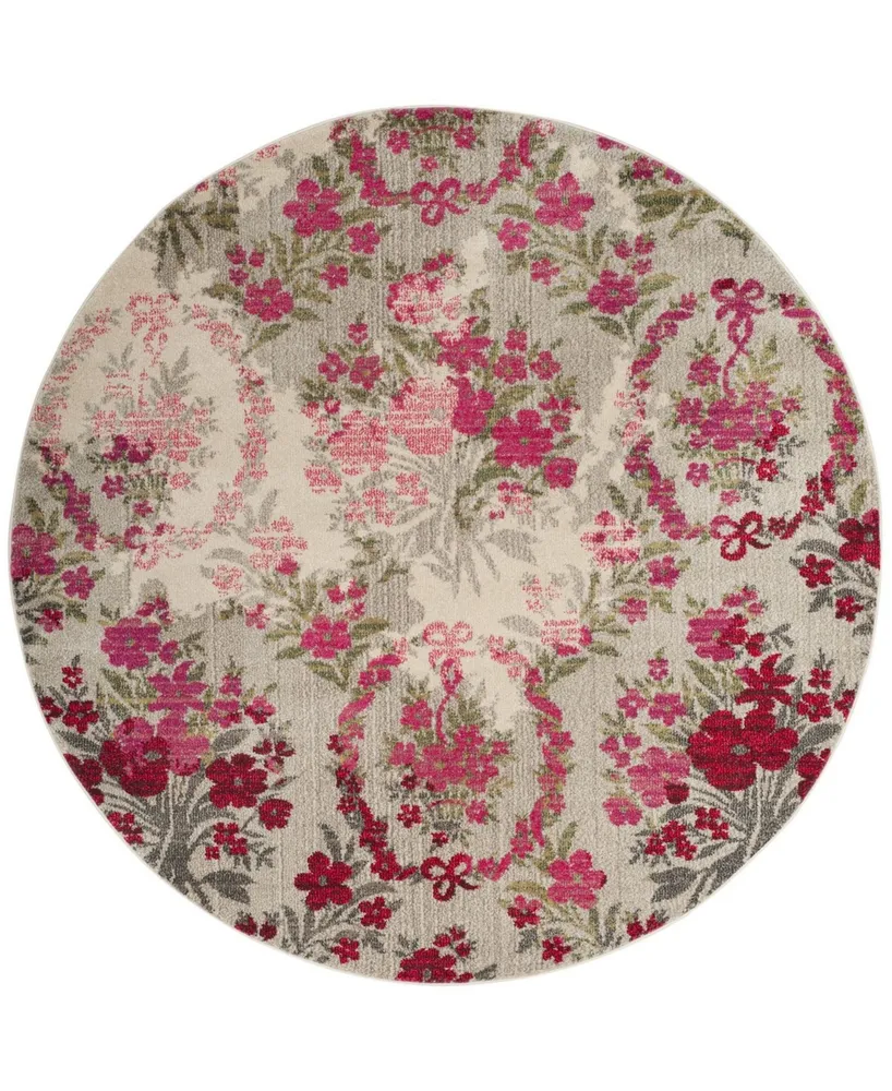 Safavieh Monaco MNC205 Ivory and Pink 6'7" x 6'7" Round Area Rug