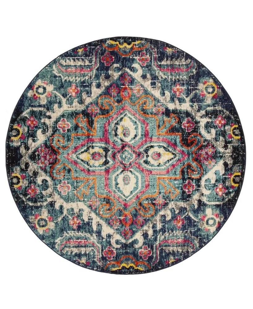 Safavieh Monaco MNC252 Blue and Fuchsia 6'7" x 6'7" Round Area Rug