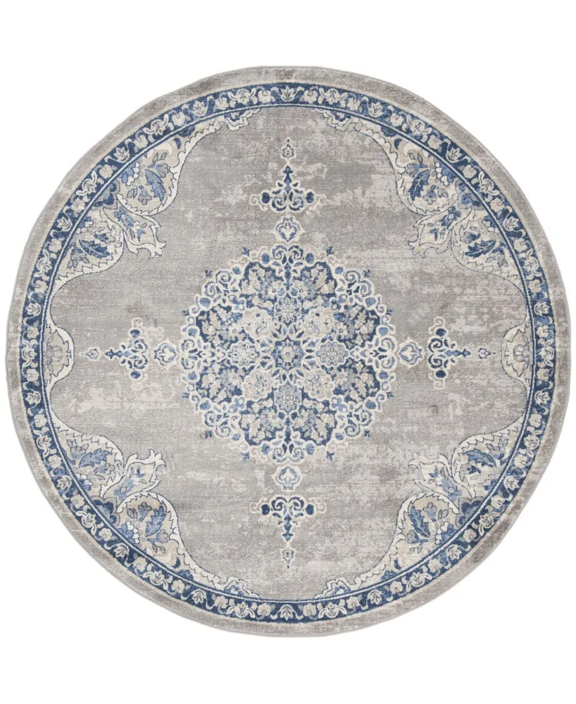 Safavieh Brentwood BNT867 Light Gray and Blue 6'7" x 6'7" Round Area Rug