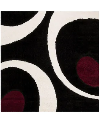 Safavieh Florida Shag SG474 Black and Ivory 6'7" x 6'7" Square Area Rug